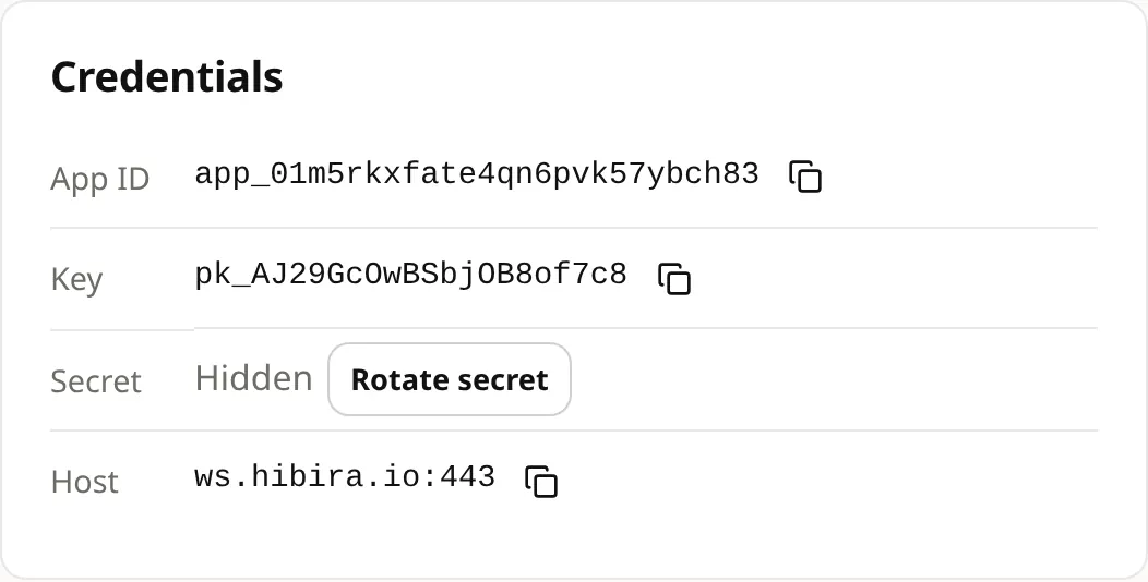 App ID, key and secret on the app page